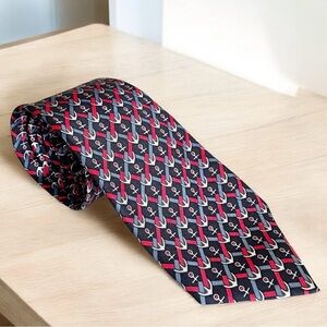 Authentic HERMES 100% Silk Blue Red & White Anchor Nautical Men’s Neck Tie